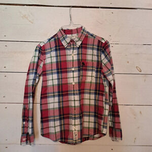 Abercrombie Kids Boys Flannel Plaid Shirt Size 9/10 Button Up Long Sleeve Red